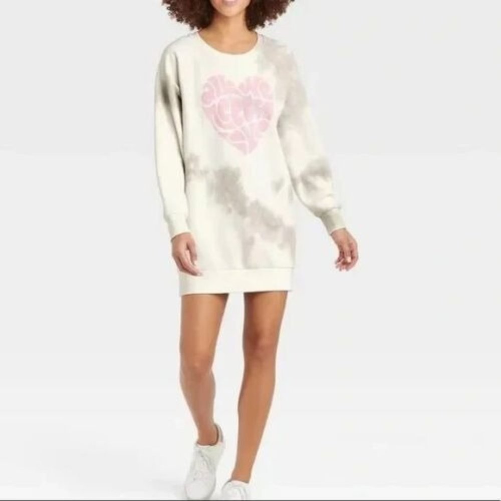 Women's Valentine's Day All We Need Is Love Graphic Sweatshirt Dress - White XL